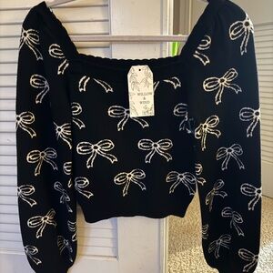 Willow Black and White Bow Print Blouse